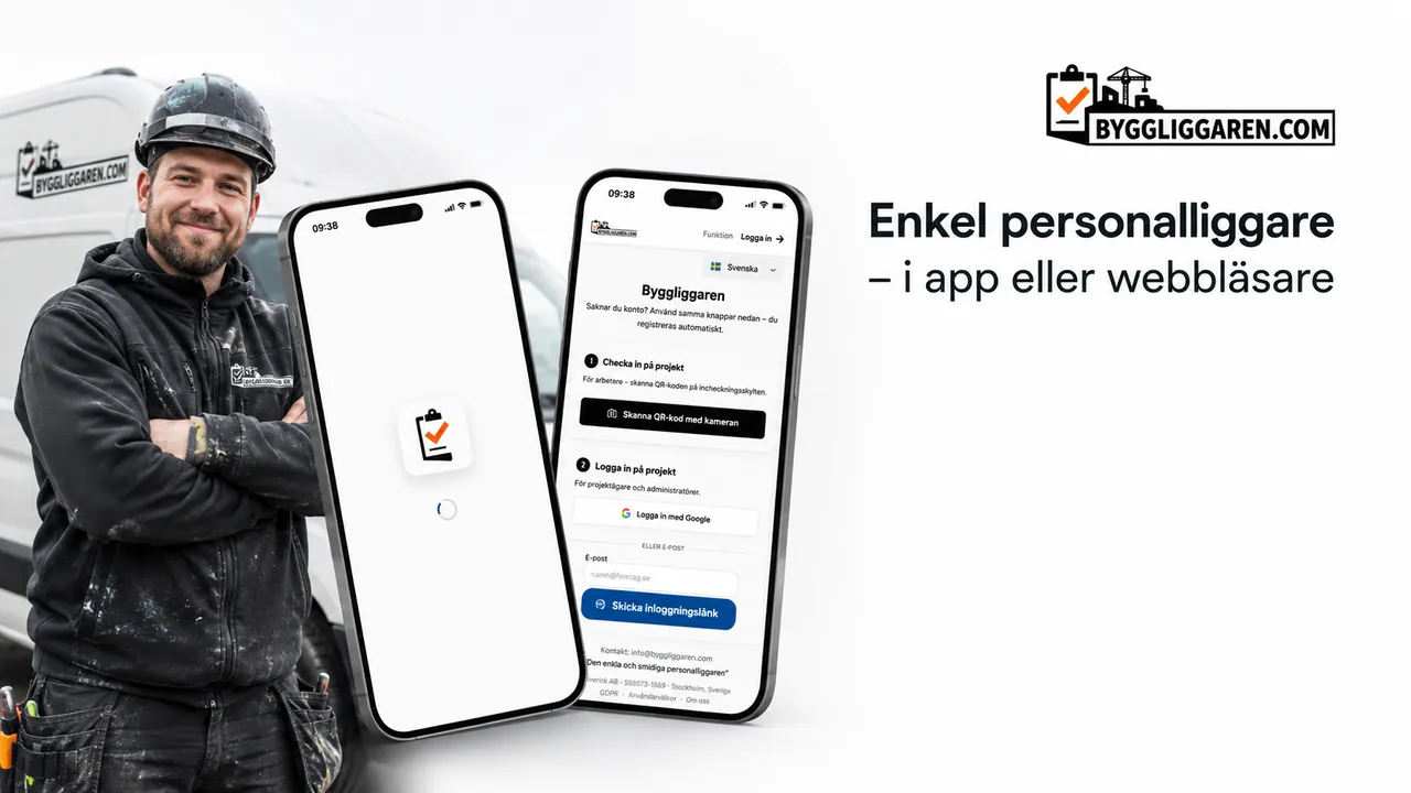 Närvarovyn med incheckad personal i elektronisk personalliggare